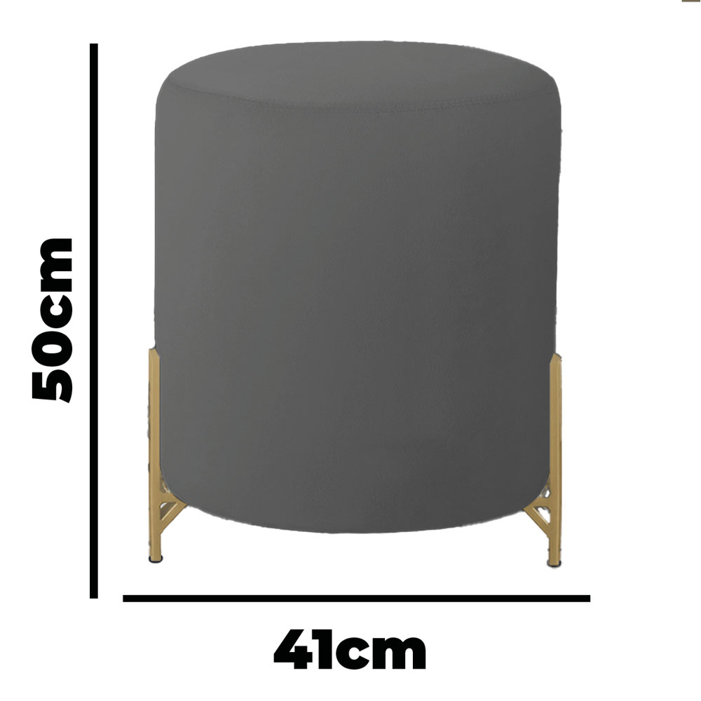Puff Decorativo Thor Ferro Base Gold Veludo Cinza - Montanaris Decor