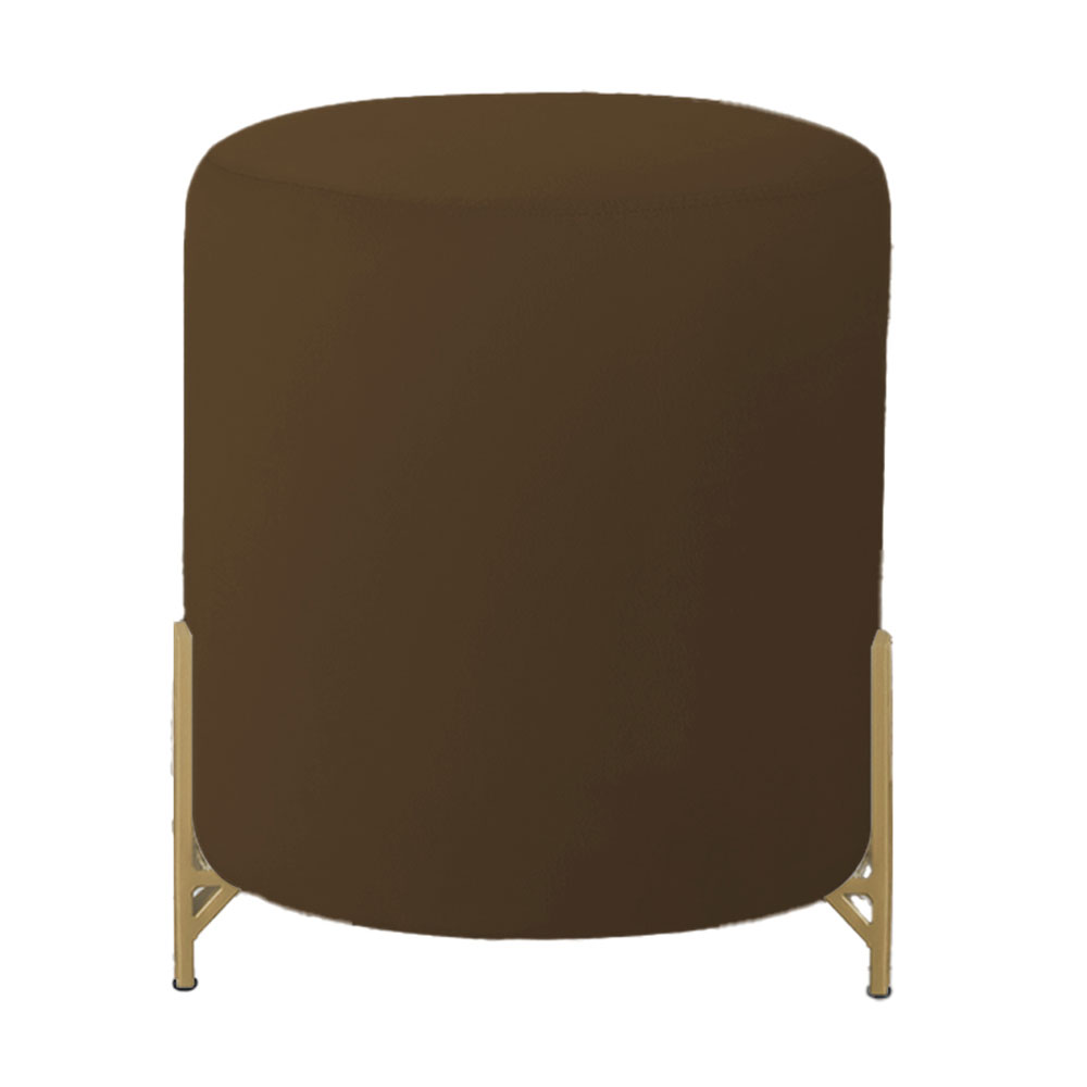Puff Decorativo Thor Ferro Base Gold Veludo Marrom - Montanaris Decor