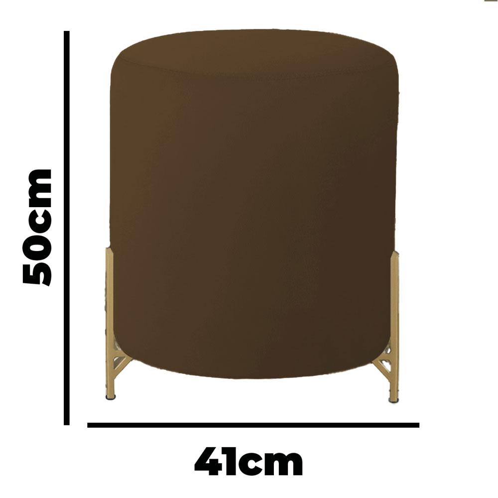 Puff Decorativo Thor Ferro Base Gold Veludo Marrom - Montanaris Decor