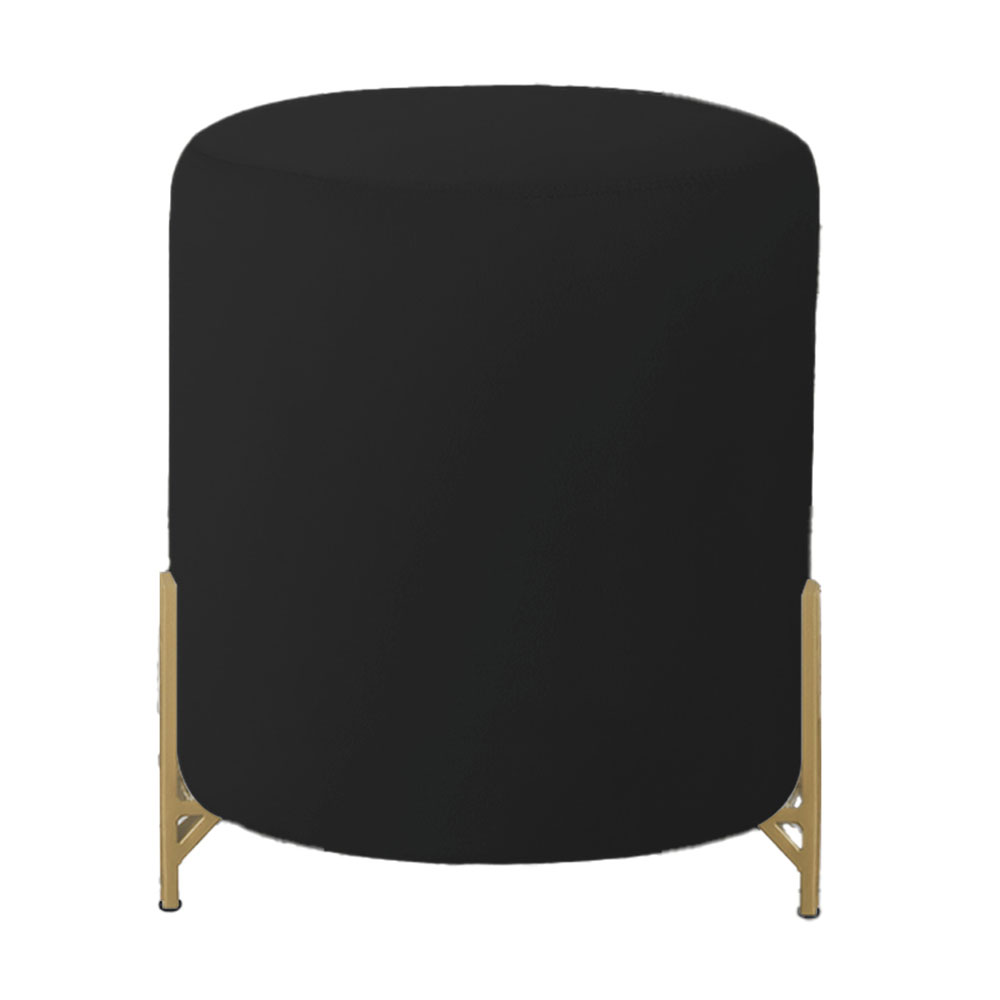 Puff Decorativo Thor Ferro Base Gold Veludo Preto - Montanaris Decor