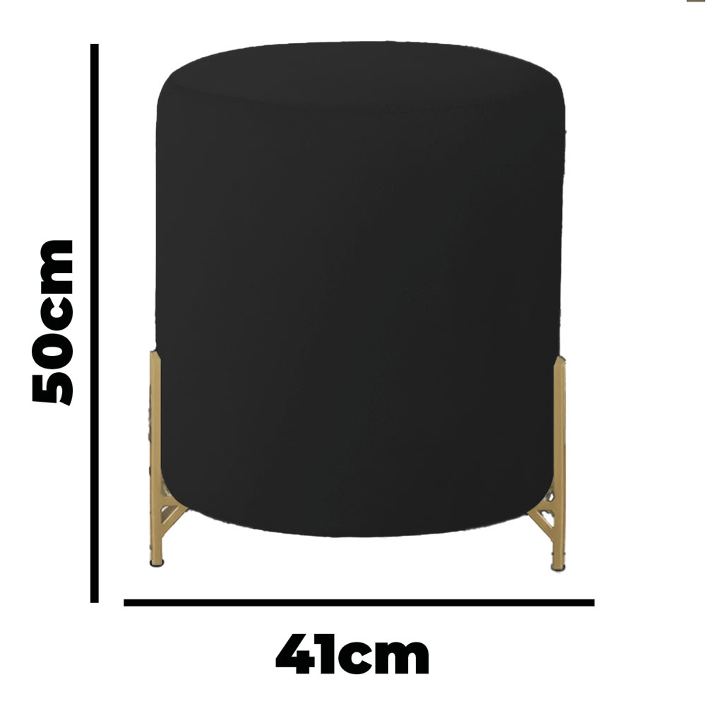 Puff Decorativo Thor Ferro Base Gold Veludo Preto - Montanaris Decor