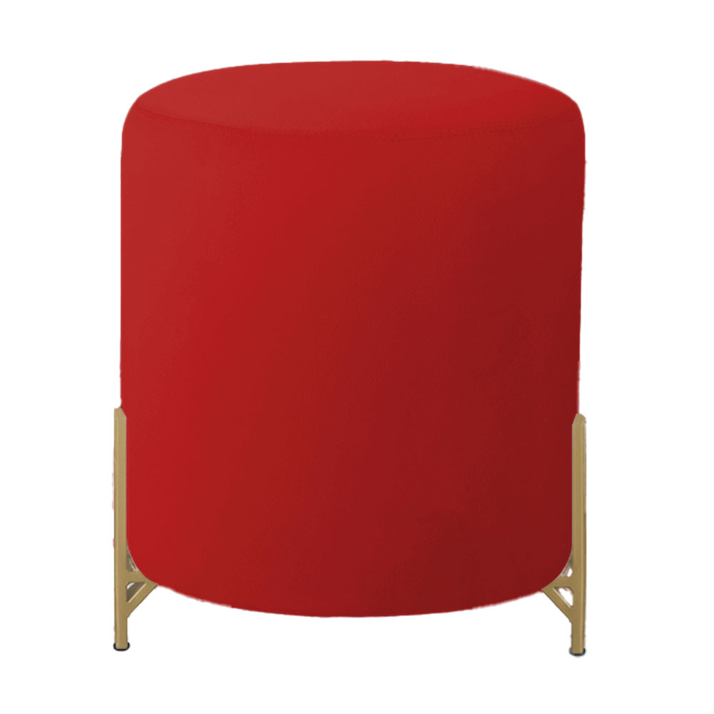 Puff Decorativo Thor Ferro Base Gold Veludo Vermelho - Montanaris Decor