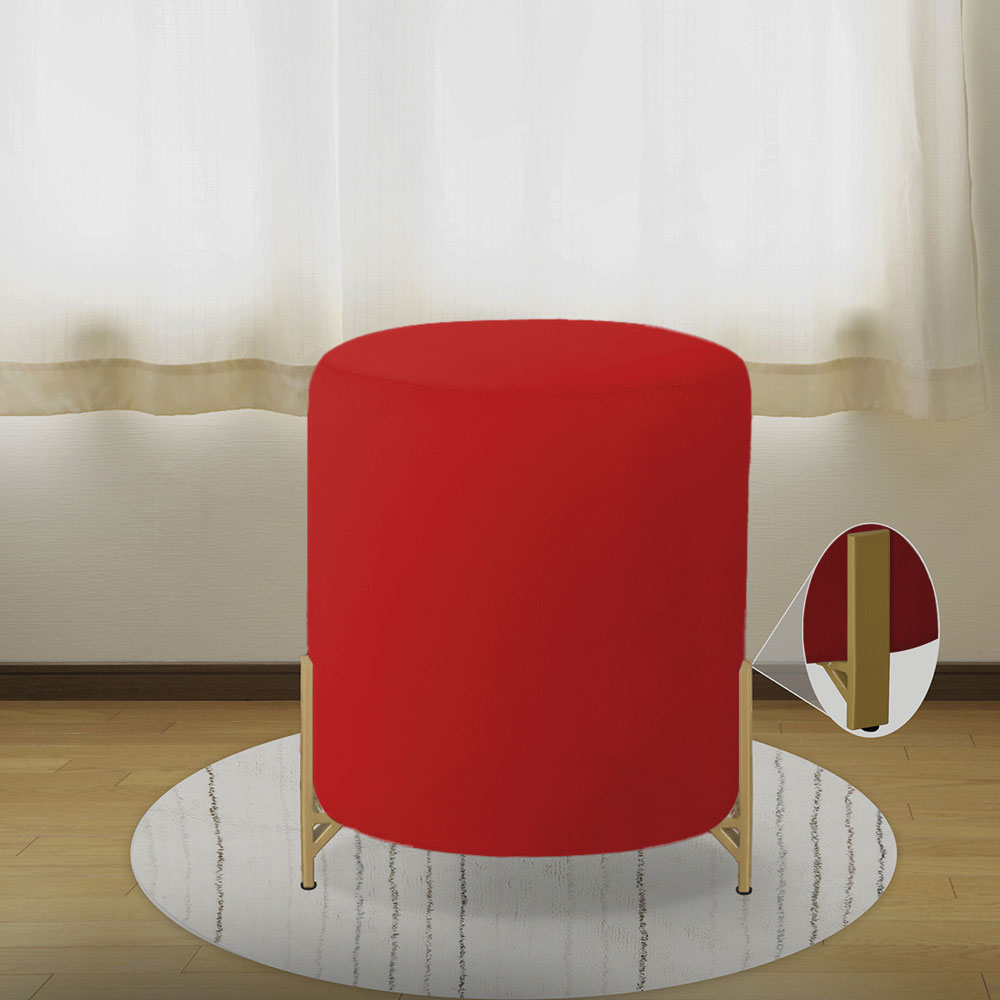 Puff Decorativo Thor Ferro Base Gold Veludo Vermelho - Montanaris Decor