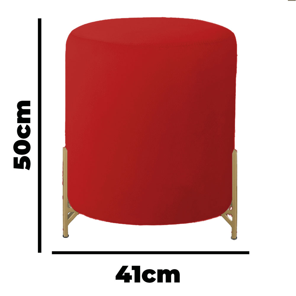 Puff Decorativo Thor Ferro Base Gold Veludo Vermelho - Montanaris Decor