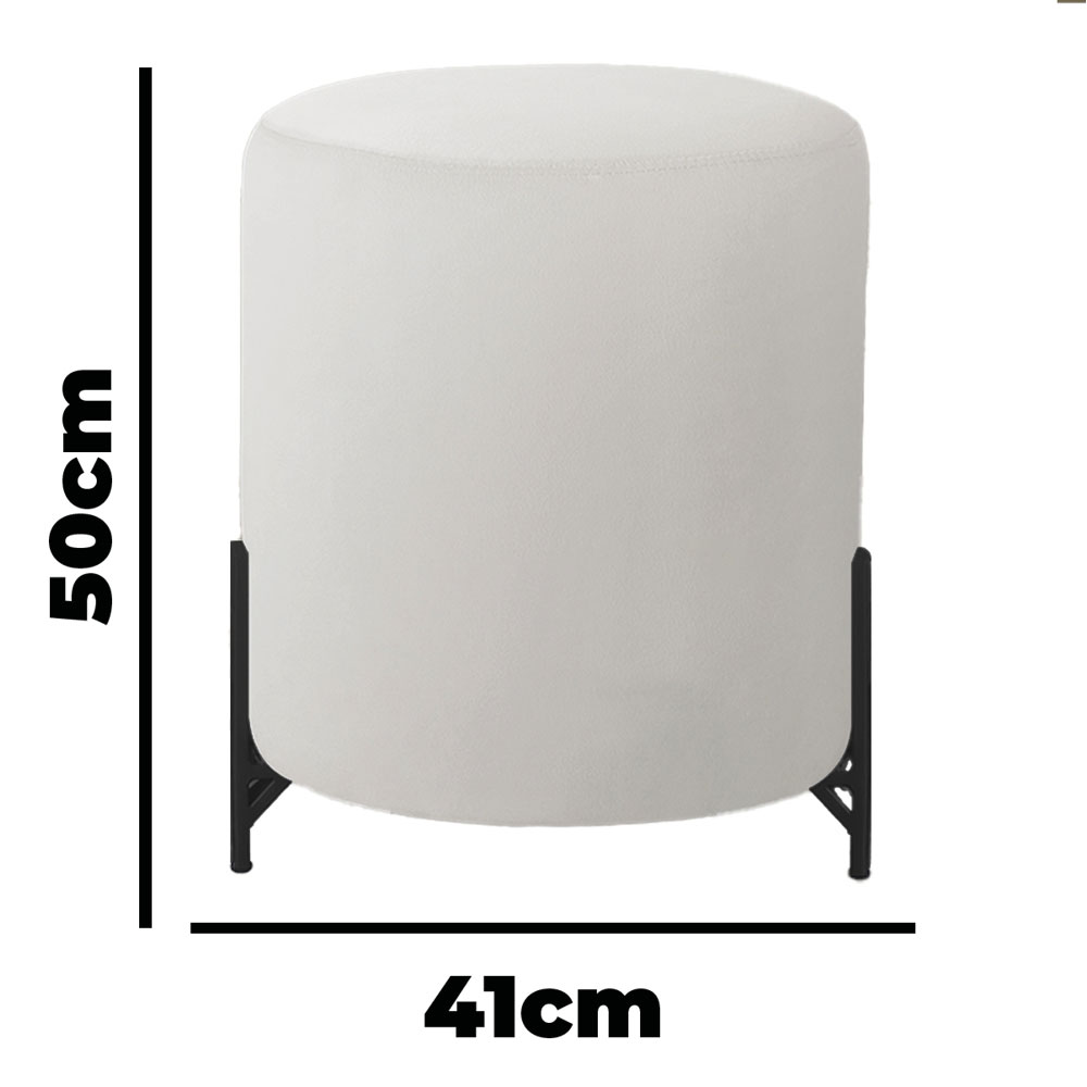 Puff Decorativo Thor Ferro Base Preta Veludo Bege - Montanaris Decor