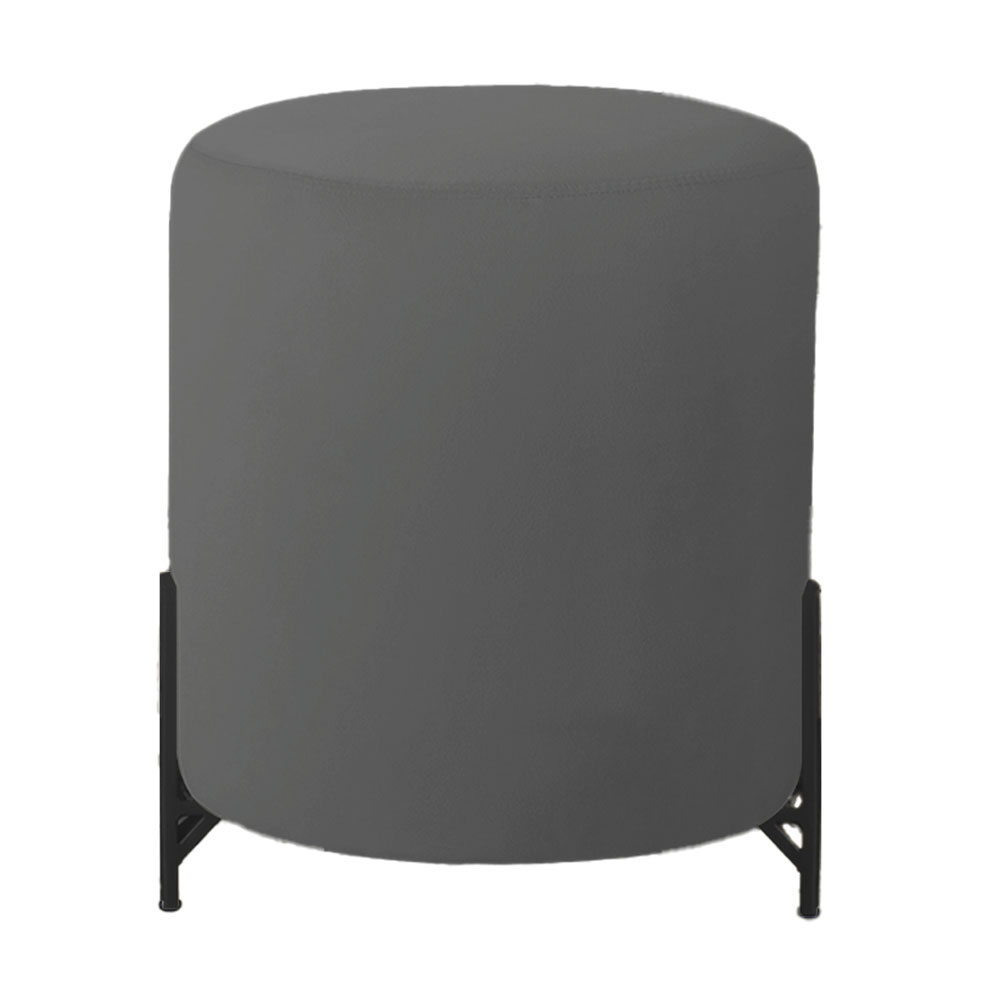 Puff Decorativo Thor Ferro Base Preta Veludo Cinza - Montanaris Decor