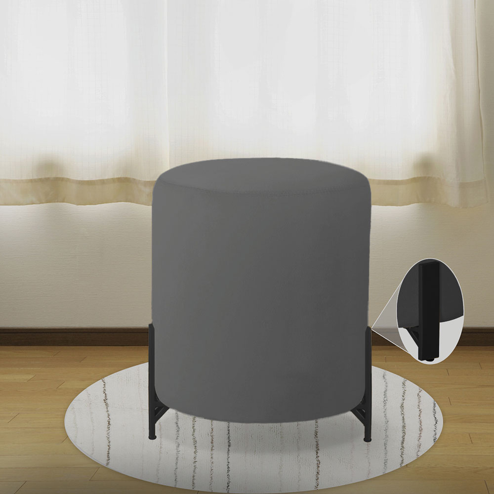 Puff Decorativo Thor Ferro Base Preta Veludo Cinza - Montanaris Decor