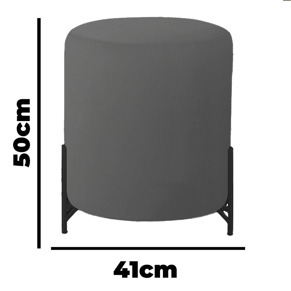 Puff Decorativo Thor Ferro Base Preta Veludo Cinza - Montanaris Decor