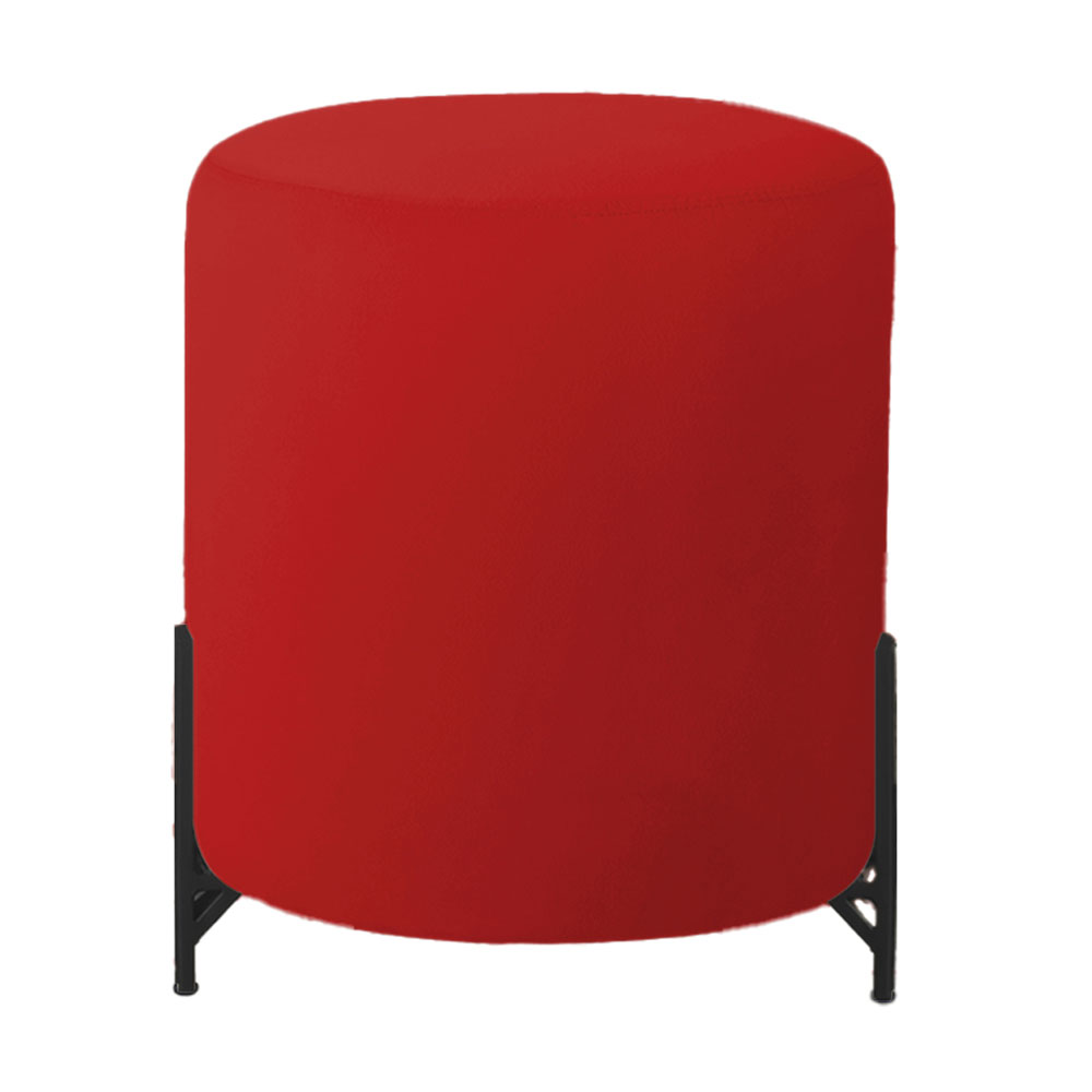 Puff Decorativo Thor Ferro Base Preta Veludo Vermelho  - Montanaris Decor