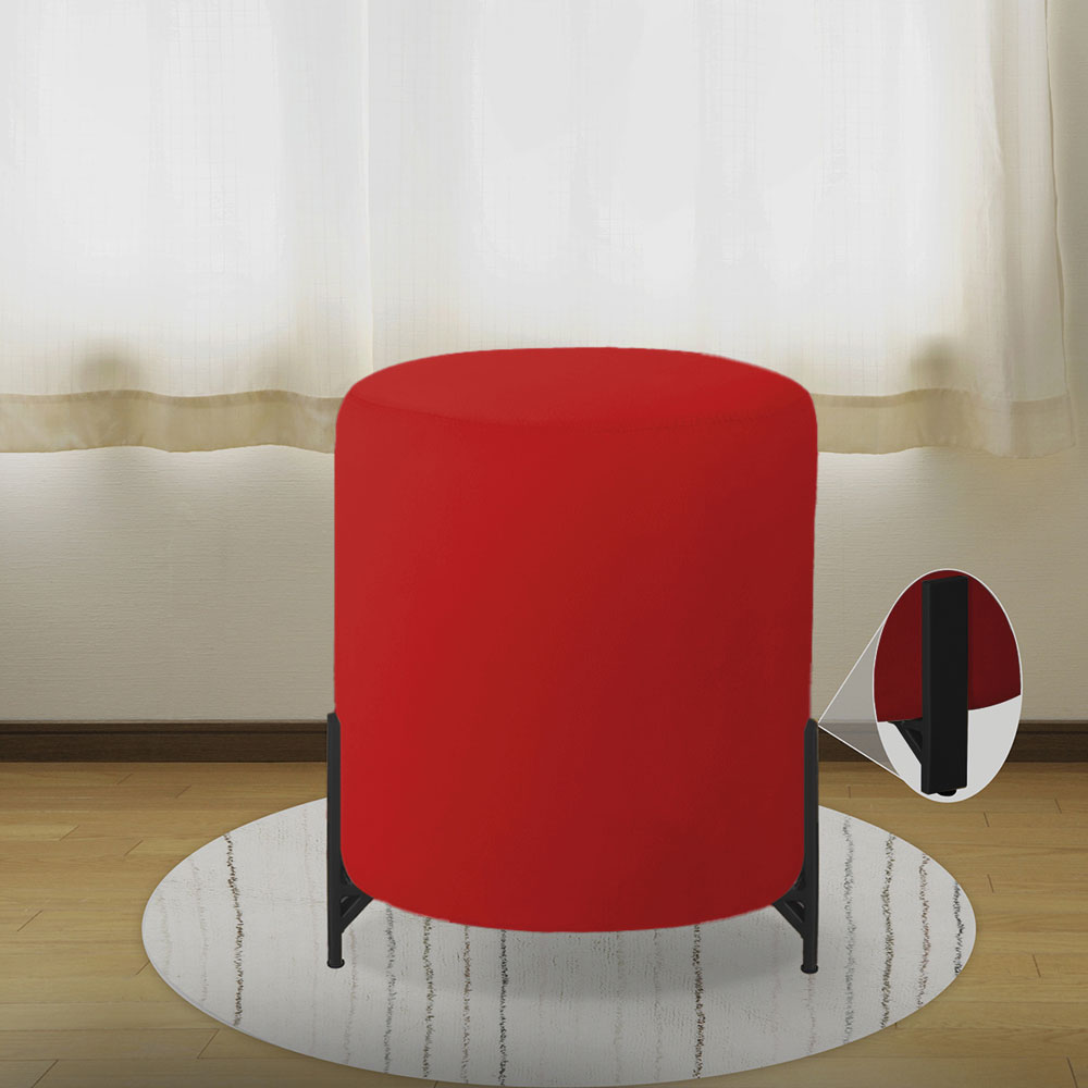 Puff Decorativo Thor Ferro Base Preta Veludo Vermelho  - Montanaris Decor