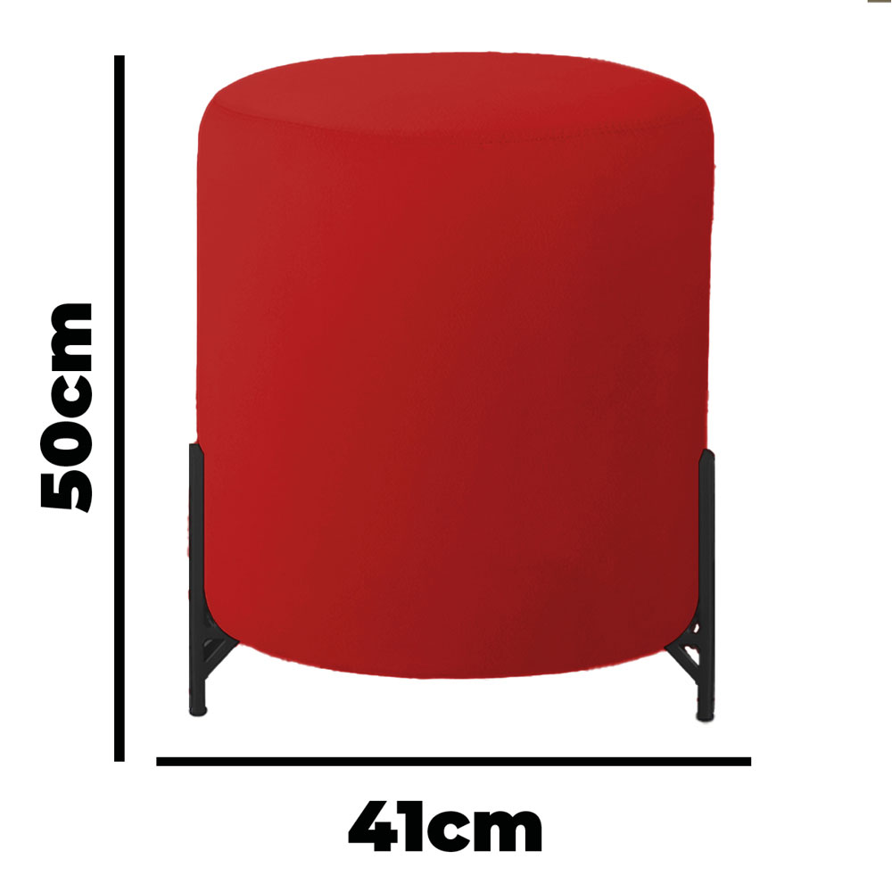 Puff Decorativo Thor Ferro Base Preta Veludo Vermelho  - Montanaris Decor