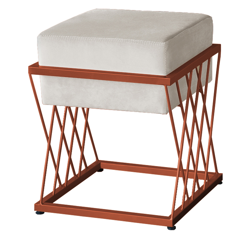 Puff Decorativo Tróia Base Bronze Veludo Bege  - Montanaris Decor