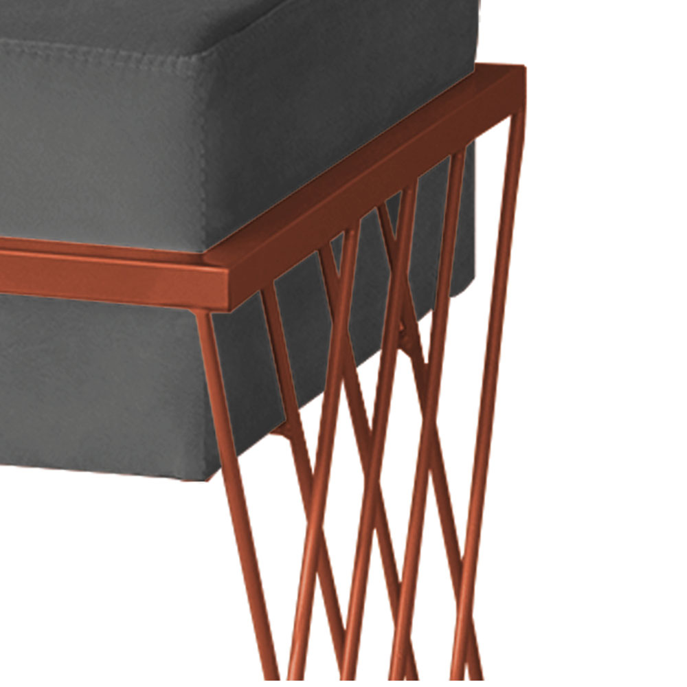 Puff Decorativo Tróia Base Bronze Veludo Cinza  - Montanaris Decor