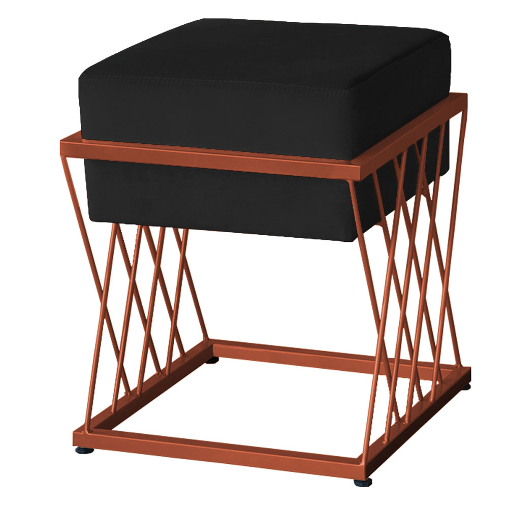 Puff Decorativo Tróia Base Bronze Veludo Preto - Montanaris Decor