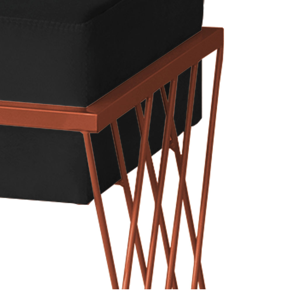 Puff Decorativo Tróia Base Bronze Veludo Preto - Montanaris Decor