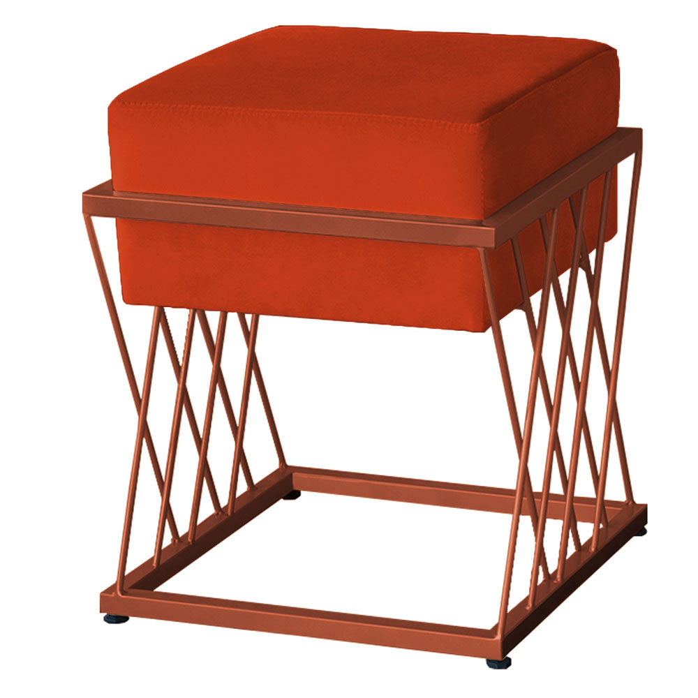 Puff Decorativo Tróia Base Bronze Veludo Terracota - Montanaris Decor