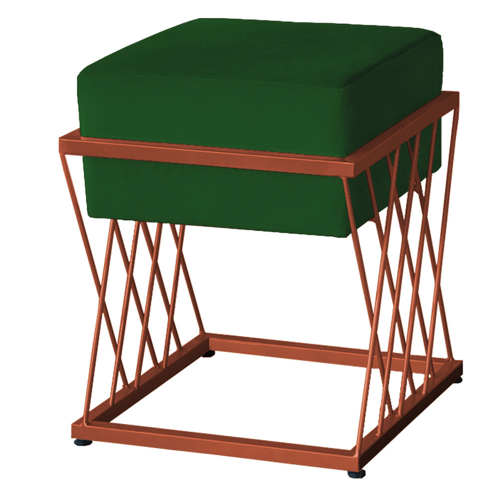 Puff Decorativo Tróia Base Bronze Veludo Verde - Montanaris Decor