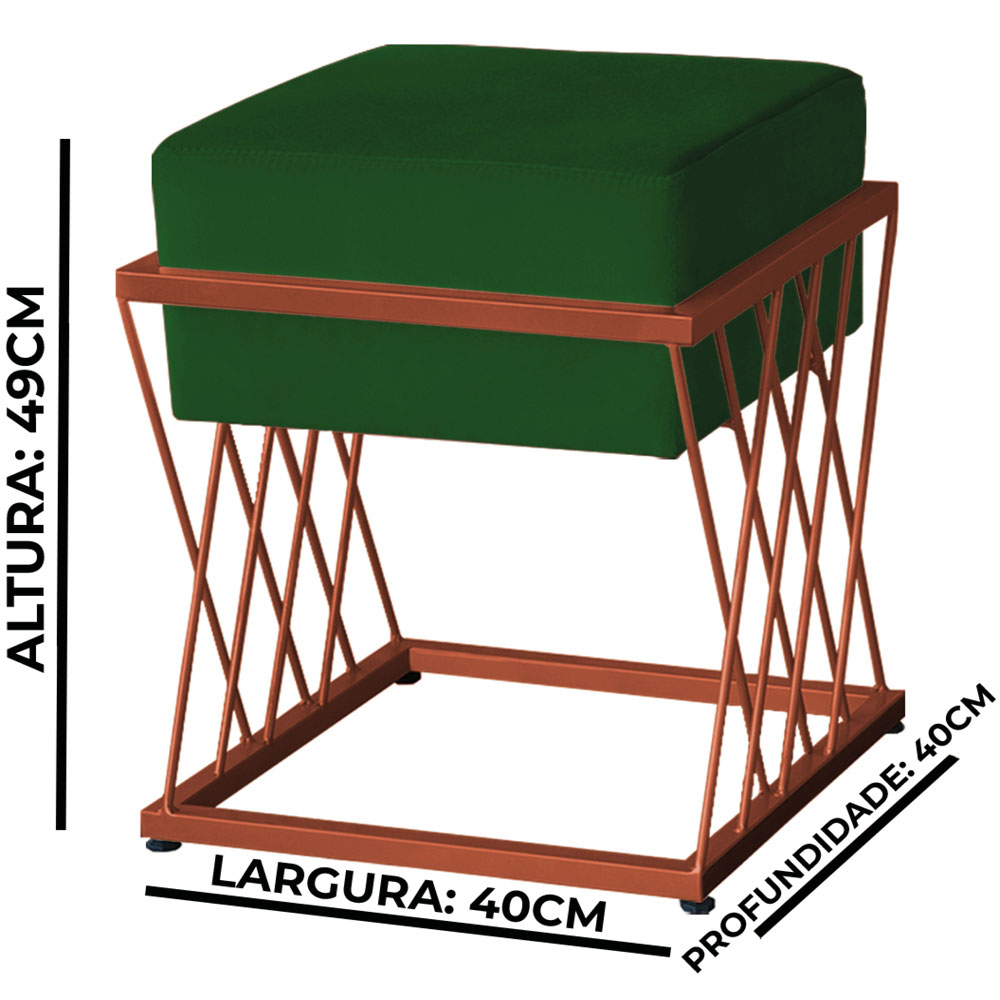 Puff Decorativo Tróia Base Bronze Veludo Verde - Montanaris Decor
