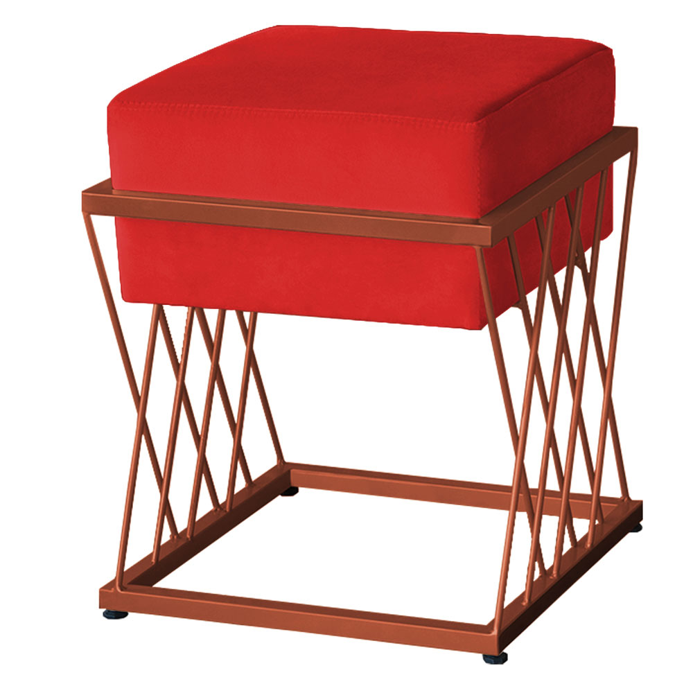 Puff Decorativo Tróia Base Bronze Veludo Vermelho- Montanaris Decor