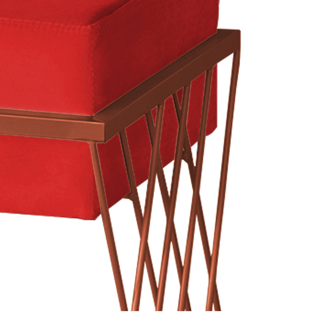 Puff Decorativo Tróia Base Bronze Veludo Vermelho- Montanaris Decor