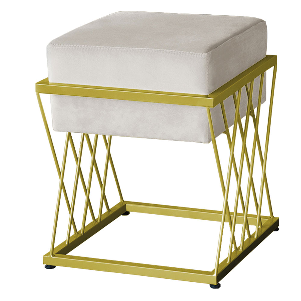 Puff Decorativo Tróia Base Gold Veludo Bege  - Montanaris Decor