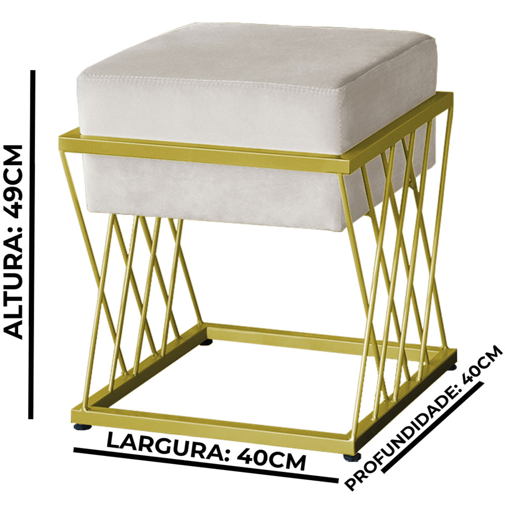 Puff Decorativo Tróia Base Gold Veludo Bege  - Montanaris Decor