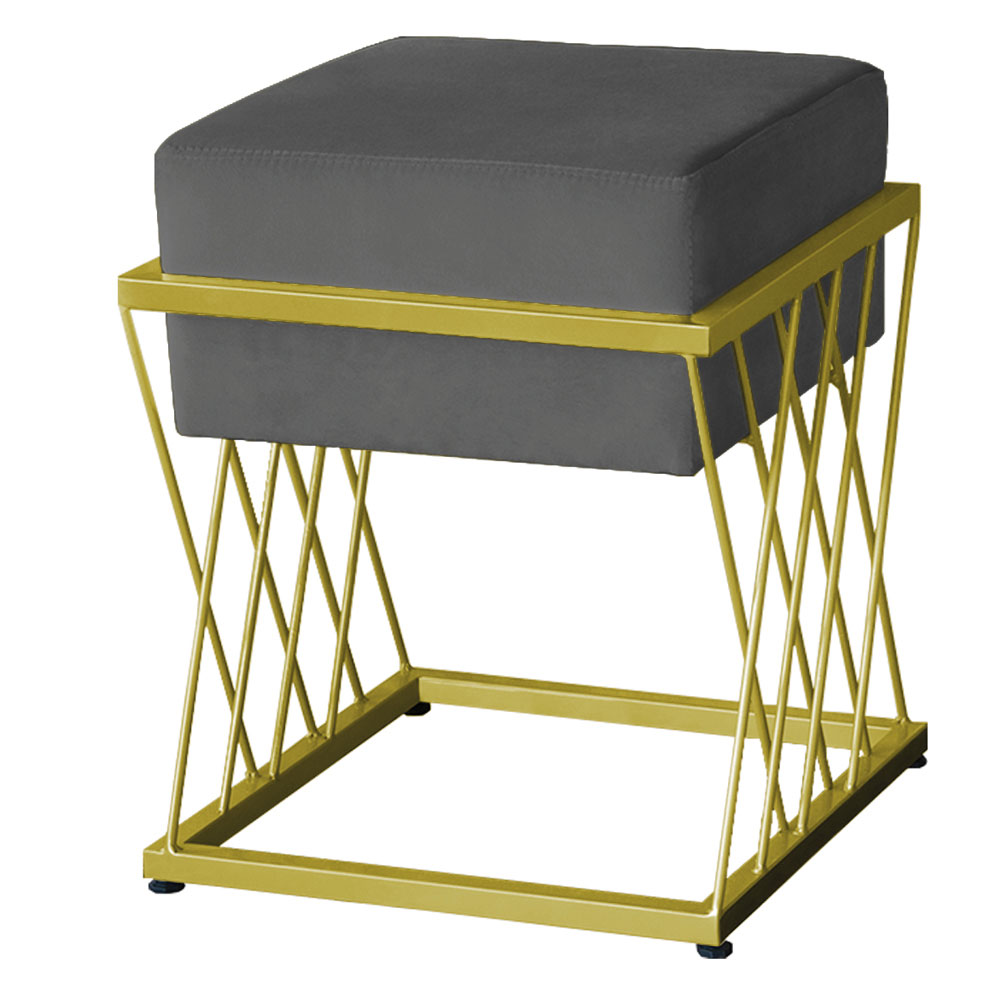 Puff Decorativo Tróia Base Gold Veludo Cinza - Montanaris Decor