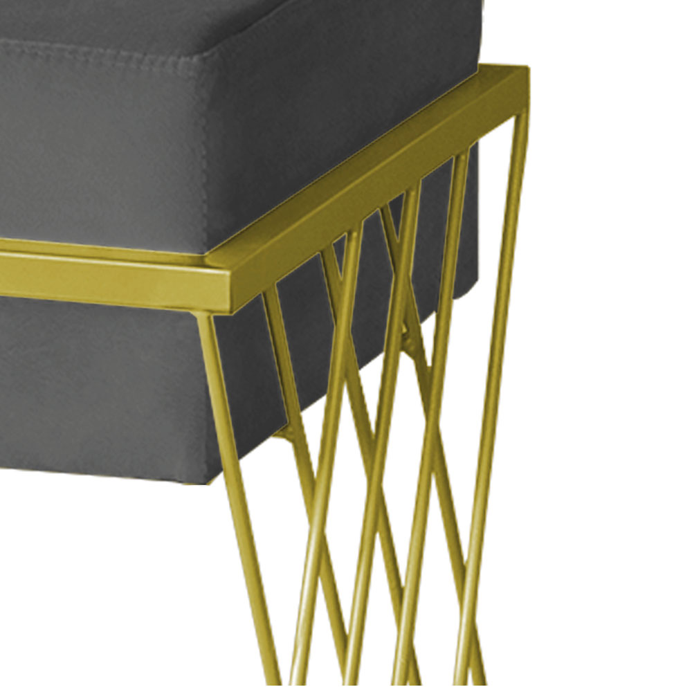 Puff Decorativo Tróia Base Gold Veludo Cinza - Montanaris Decor