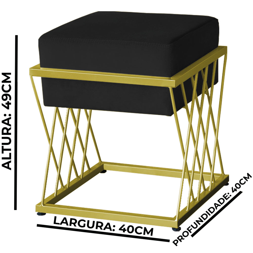 Puff Decorativo Tróia Base Gold Veludo Preto - Montanaris Decor