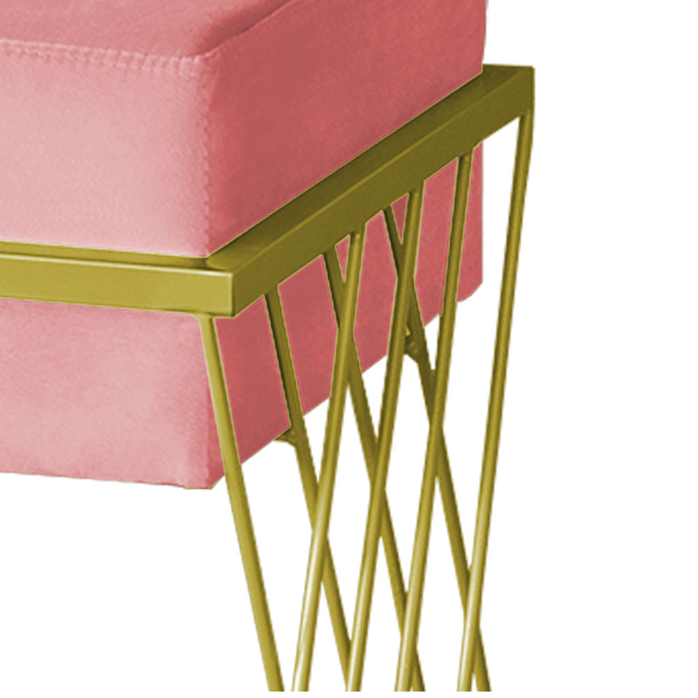 Puff Decorativo Tróia Base Gold Veludo Rosê - Montanaris Decor