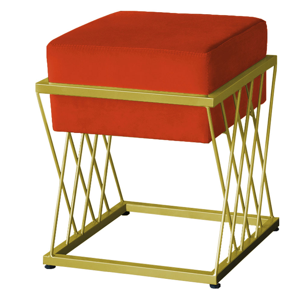 Puff Decorativo Tróia Base Gold Veludo Terracota - Montanaris Decor