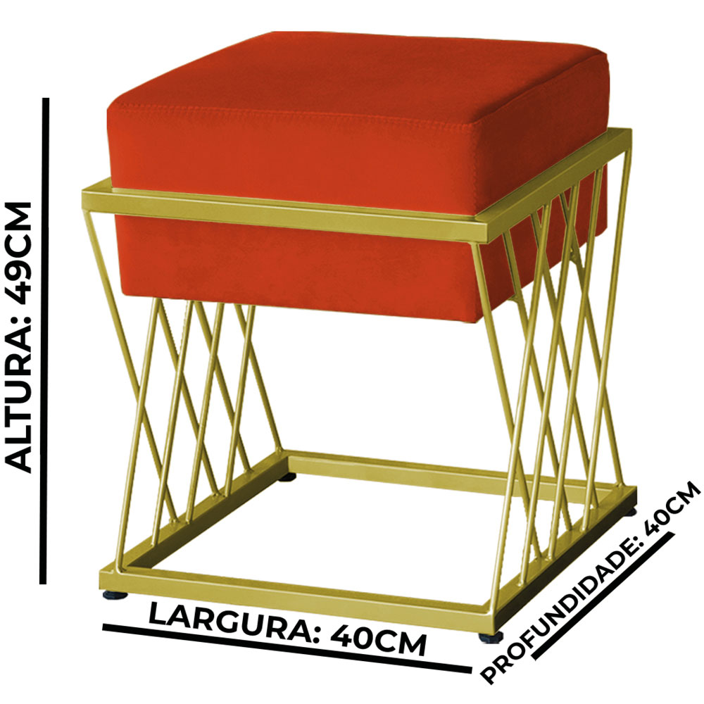 Puff Decorativo Tróia Base Gold Veludo Terracota - Montanaris Decor
