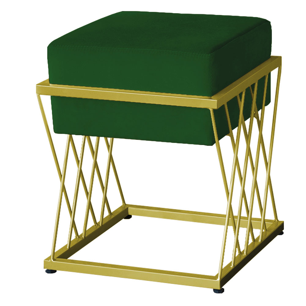 Puff Decorativo Tróia Base Gold Veludo Verde - Montanaris Decor