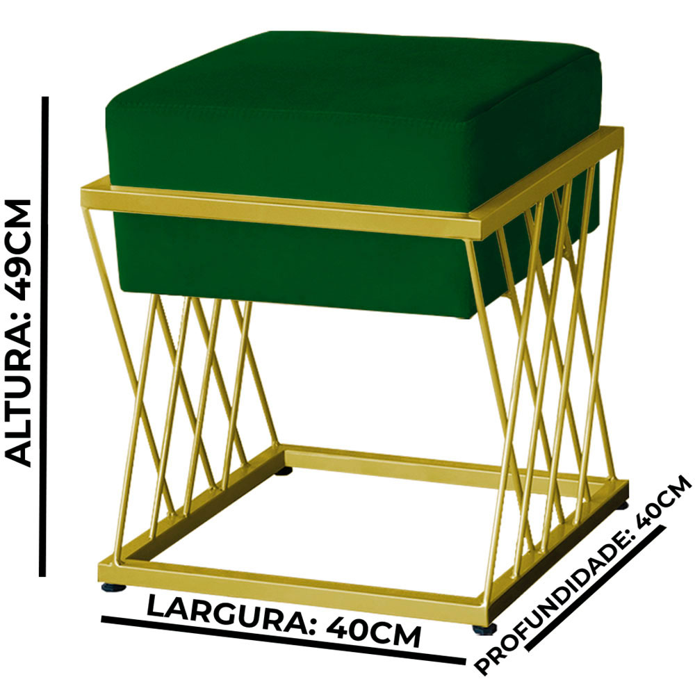 Puff Decorativo Tróia Base Gold Veludo Verde - Montanaris Decor
