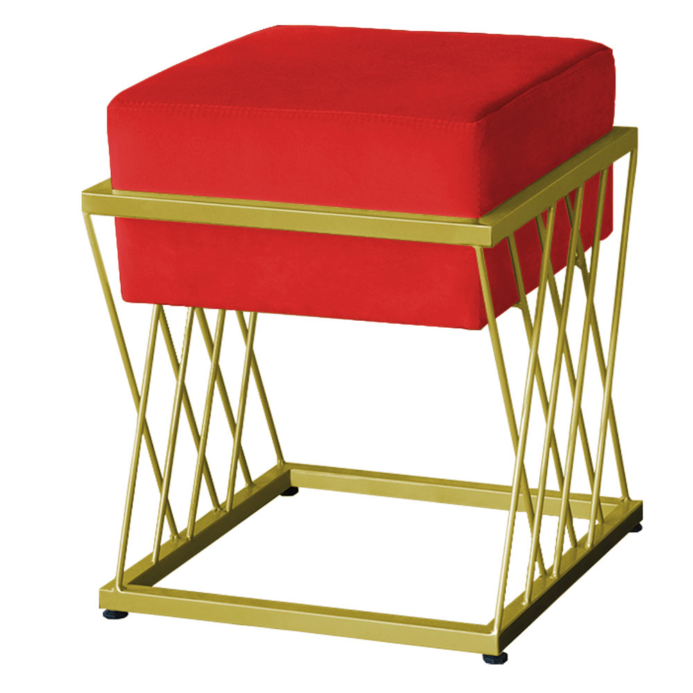 Puff Decorativo Tróia Base Gold Veludo Vermelho - Montanaris Decor