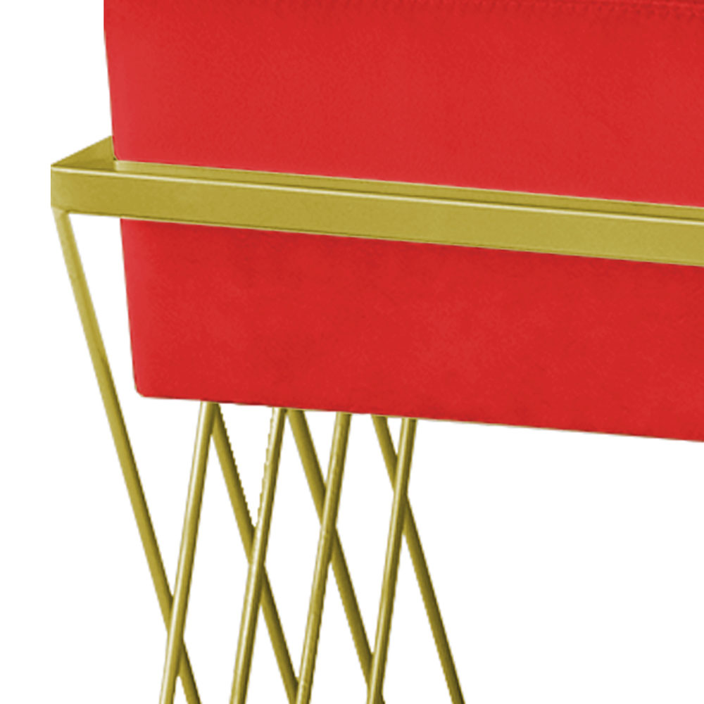 Puff Decorativo Tróia Base Gold Veludo Vermelho - Montanaris Decor