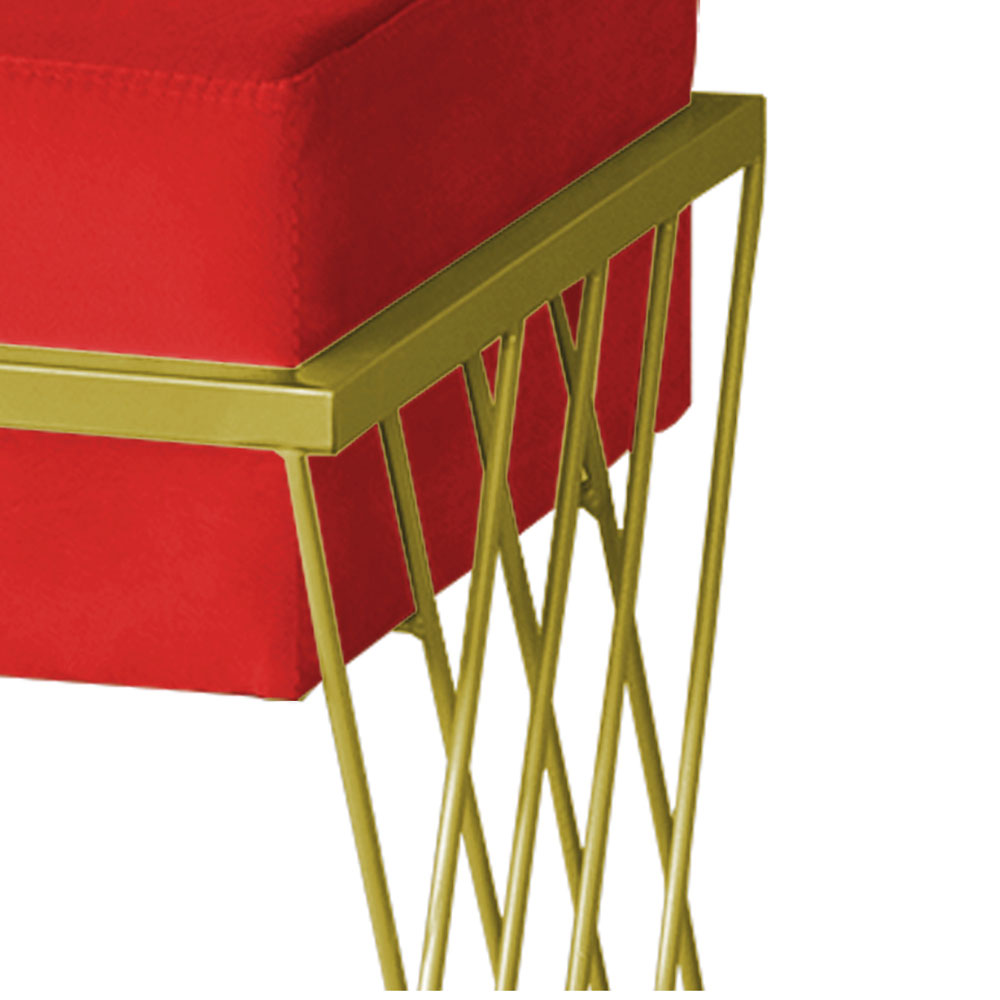 Puff Decorativo Tróia Base Gold Veludo Vermelho - Montanaris Decor