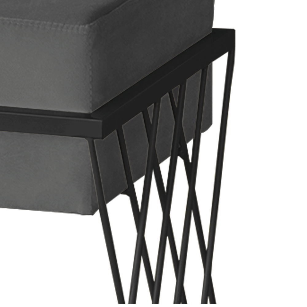 Puff Decorativo Tróia Base Preta Veludo Cinza - Montanaris Decor