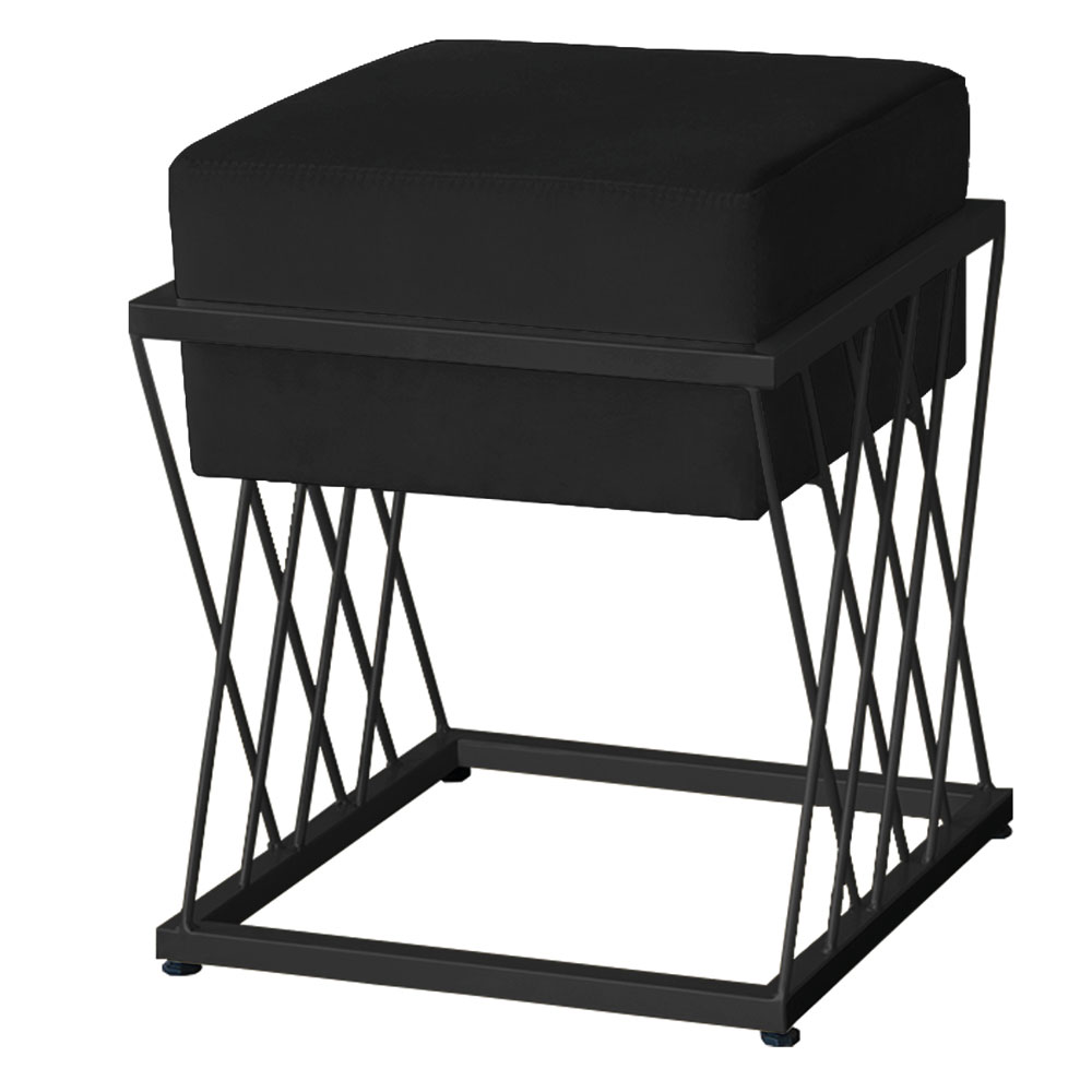 Puff Decorativo Tróia Base Preta Veludo Preto - Montanaris Decor
