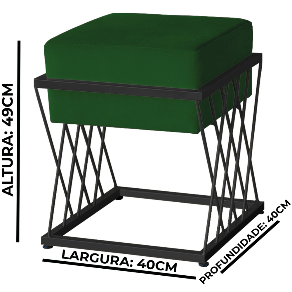Puff Decorativo Tróia Base Preta Veludo Verde - Montanaris Decor