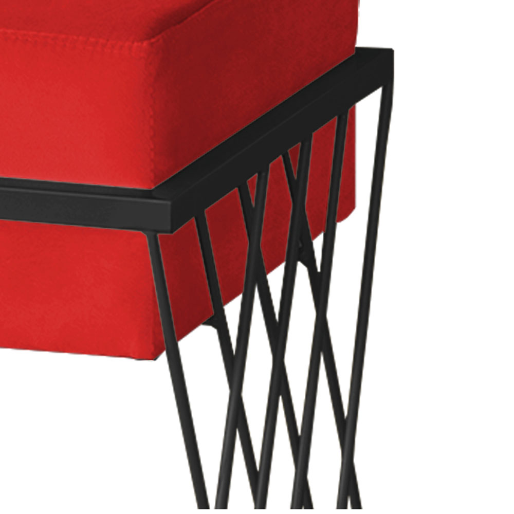 Puff Decorativo Tróia Base Preta Veludo Vermelho - Montanaris Decor