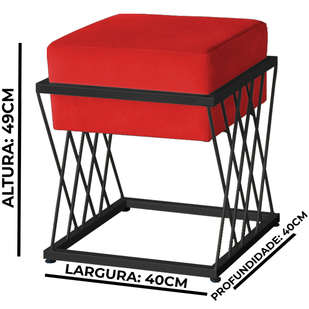 Puff Decorativo Tróia Base Preta Veludo Vermelho - Montanaris Decor
