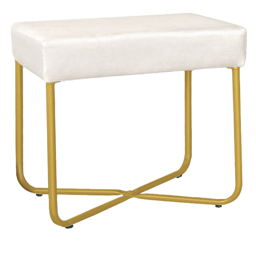 Puff Decorativo Unna Base Gold Veludo Bege - Montanaris Decor