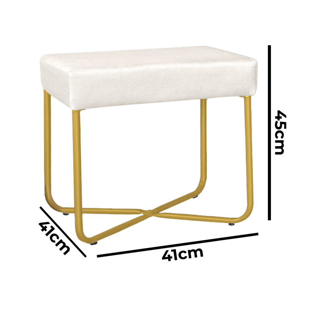 Puff Decorativo Unna Base Gold Veludo Bege - Montanaris Decor