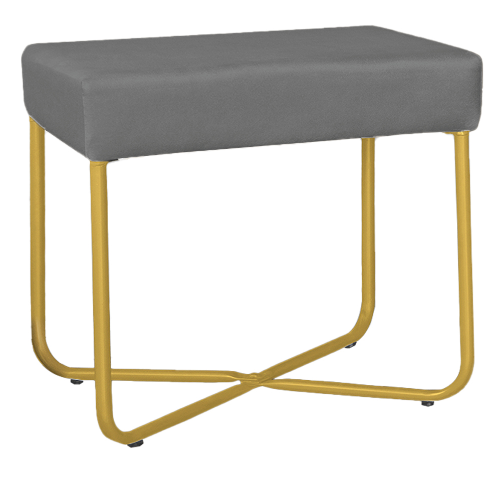 Puff Decorativo Unna Base Gold Veludo Cinza - Montanaris Decor