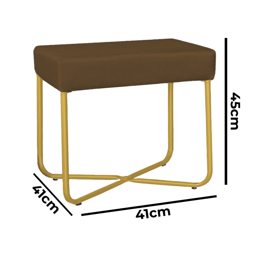 Puff Decorativo Unna Base Gold Veludo Marrom - Montanaris Decor