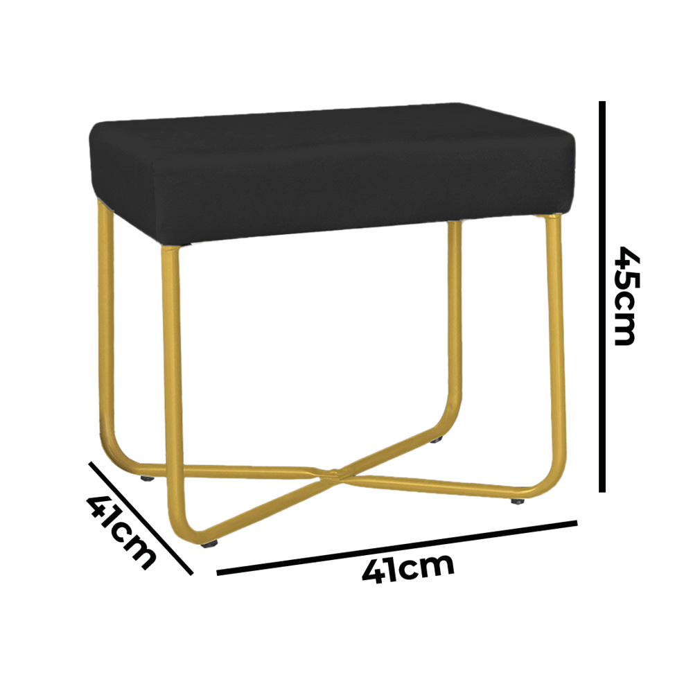 Puff Decorativo Unna Base Gold Veludo Preto - Montanaris Decor