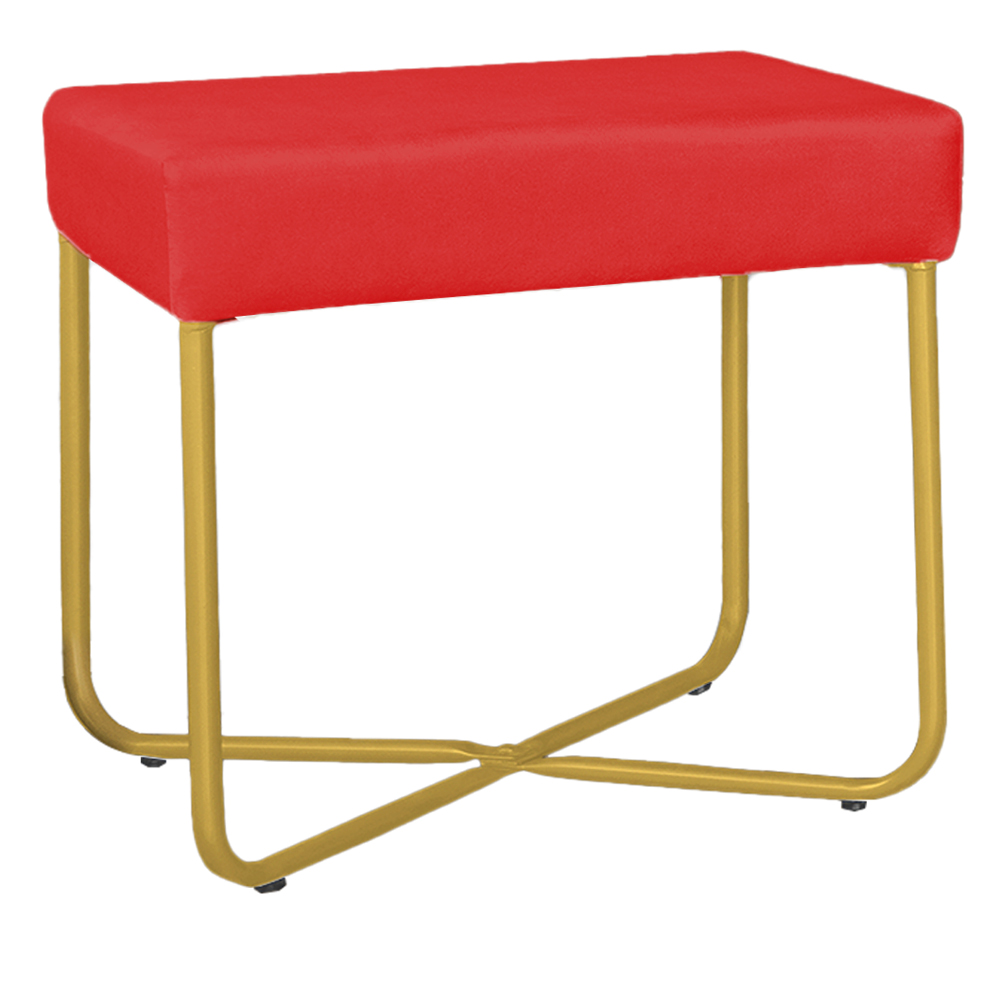 Puff Decorativo Unna Base Gold Veludo Vermelho - Montanaris Decor