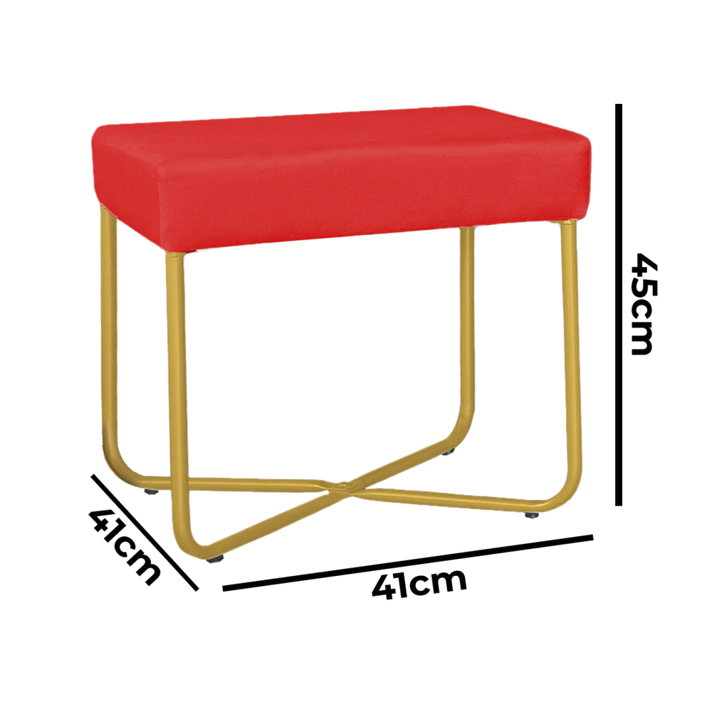 Puff Decorativo Unna Base Gold Veludo Vermelho - Montanaris Decor