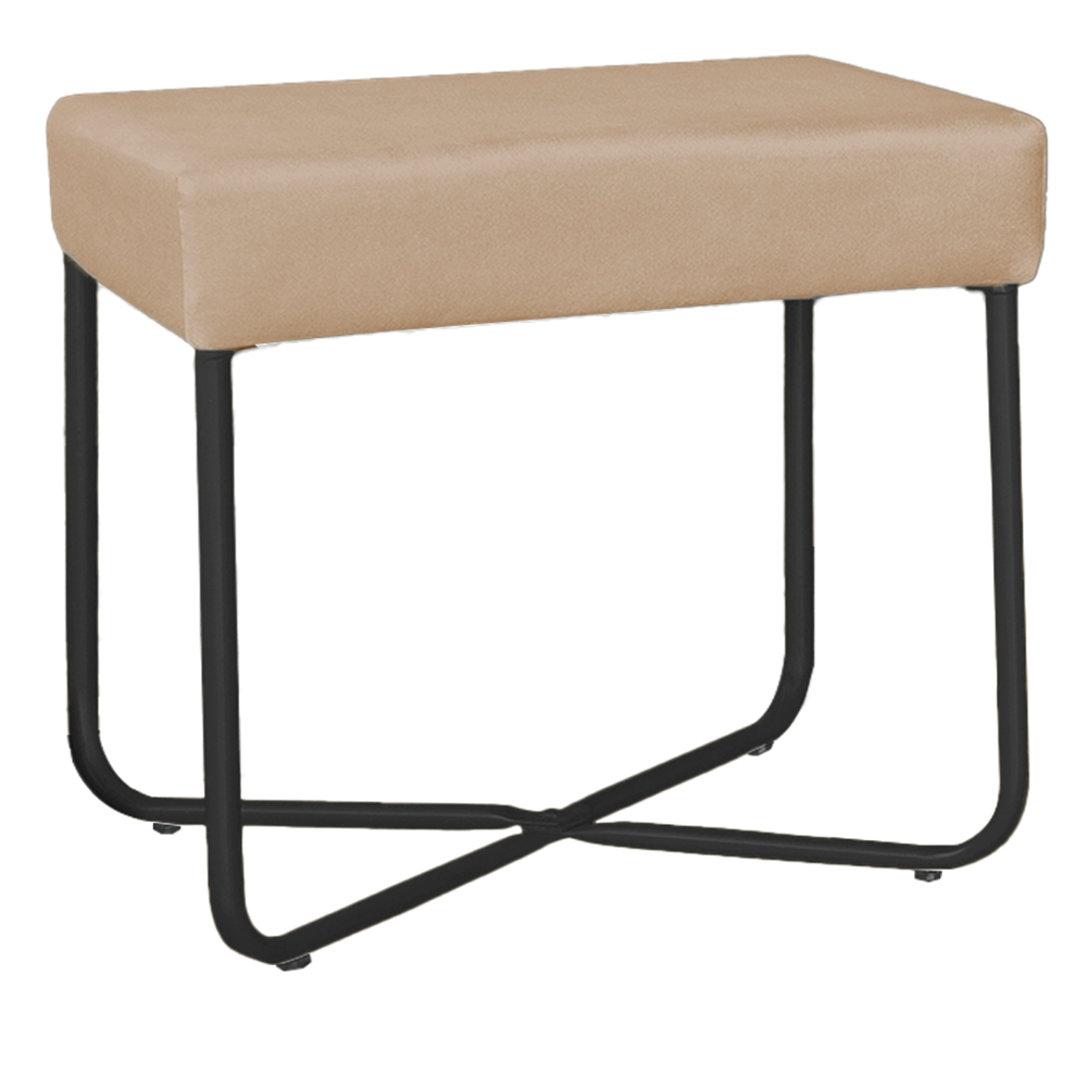 Puff Decorativo Unna Base Preto Veludo Bege  - Montanaris Decor